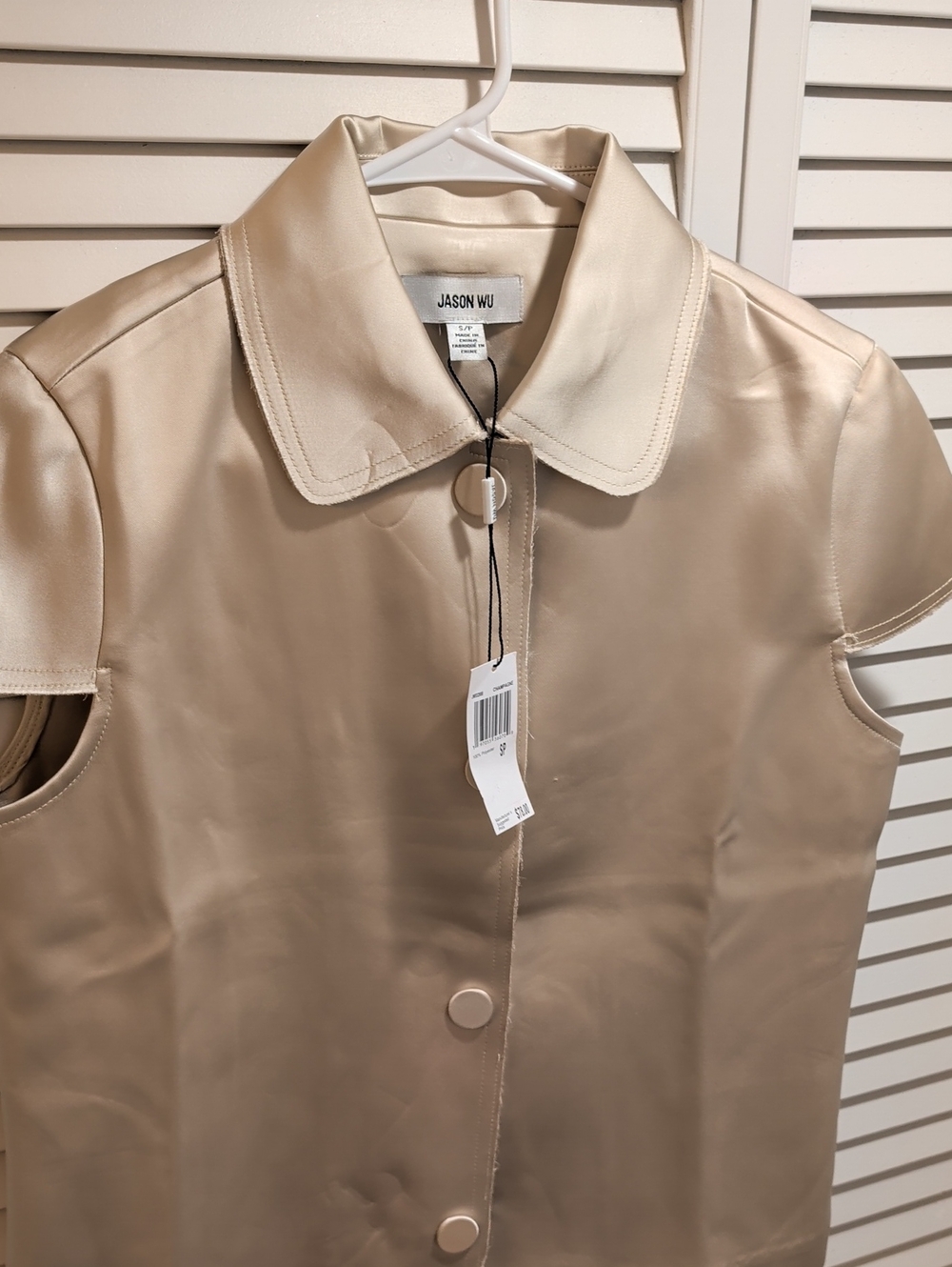 Jason Wu Cream Satin Short-Sleeve Button Front Top